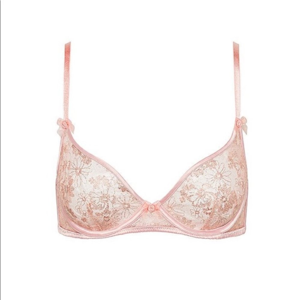 For Love & Lemons - Delicate Floral Foil Unlined Underwire Bra MEDIUM, Shimmery
